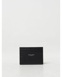 Saint Laurent - Porta carte di credito paris nero pelle a texture - Lyst