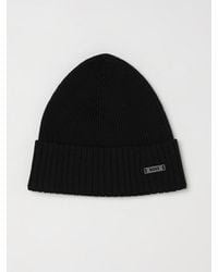 BOSS - Ribbed Pure Wool Beanie Hat With Turn-Up Cuff And Metal Logo - Lyst