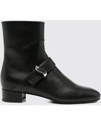 Emporio Armani - Leather Ankle Boots With Embossed Logo And Side Zip - Lyst