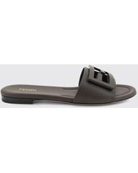 Fendi - Baguette Ff Monogram Leather Mules With Low Heel - Lyst