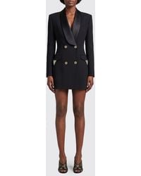 Versace - Slim Fit Double-Breasted Virgin Wool Blazer With Satin Shawl Collar - Lyst