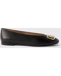 Furla - Round-Toe Smooth Leather Monogram Ballet Flats With Metallic Logo - Lyst