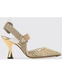 Fendi - Colibrì Mesh Nylon Slingbacks With Rhinestones - Lyst