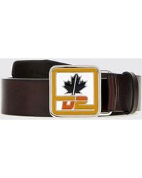 DSquared² - Smooth Leather Adjustable Belt With Enamelled Logo Buckle - Lyst