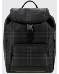 Burberry - Check Pattern Coated Cotton Backpack With Flap Closure - Lyst