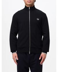 Fred Perry - High Neck Cotton Zip-Up Sweatshirt With Embroidered Logo - Lyst