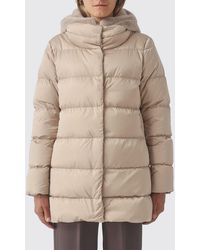 Herno - Knee-Length Water-Repellent Technical Satin Puffer Coat With Shearling Hood - Lyst