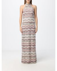 Missoni - Zig-Zag Pattern Lurex Slim Fit Long Dress With Halter Neck - Lyst