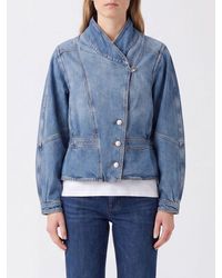 Isabel Marant - Cotton Denim Jacket With High Collar And Asymmetrical Closure - Lyst