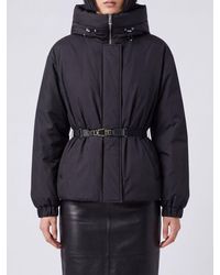 Moorer - Padded Cropped Down Jacket With Hood, High Collar And Belt - Lyst