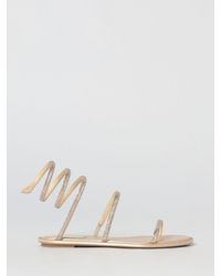 Rene Caovilla - Cleo Laminated Leather Sandals With Rhinestones - Lyst