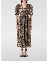 Ganni - Organic Cotton Chemisier Dress With Animal Print - Lyst