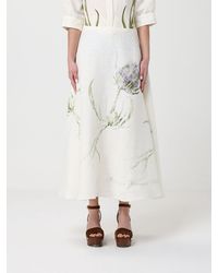 Alberta Ferretti - Linen Midi Skirt With Floral Print - Lyst