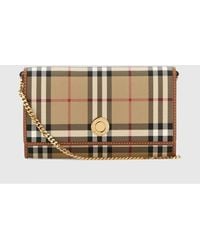 Burberry - Check Coated Cotton Wallet On Chain Bag - Lyst