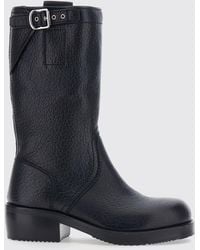 Dries Van Noten - Grained Calf Leather Biker Boots With Straps - Lyst
