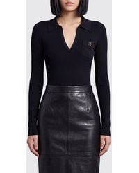 Elisabetta Franchi - Slim Fit Long-Sleeved V-Neck Bodysuit With Ruffles - Lyst