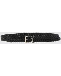 Saint Laurent - Calfskin Leather Belt With Ysl Monogram Buckle - Lyst