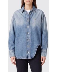 The Attico - Relaxed Fit Bleached Denim Shirt With Dropped Shoulders And Embroidered Logo - Lyst