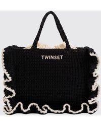 Twinset - Crochet Cotton Bag With Ruffles - Lyst