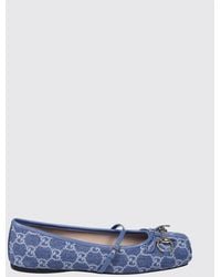 Gucci - Gg Monogram Denim Ballet Flats With Horsebit Detail - Lyst