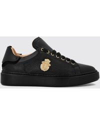 Billionaire - Grained Leather Low-Top Trainers With Applied Logo And Rubber Sole - Lyst