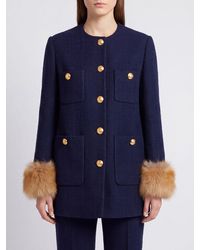 Valentino Garavani - Single-Breasted Wool Tweed Coat With Fur Cuffs - Lyst