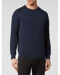 Philipp Plein - Long-Sleeved Cotton Crewneck Sweater With Ribbed Cuffs - Lyst