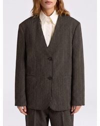 Momoní - Momon&Igrave Asymmetric Cotton And Linen Blend Blazer - Lyst