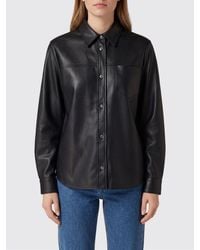 Grifoni - Leather Shirt Jacket With Classic Collar And Chest Patch Pockets - Lyst