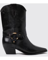 Twinset - Lizard-Print Leather Texan Boots With A Metallic Ring - Lyst