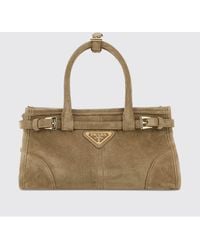 Prada - Sand Suede Mini Bonnie Handbag - Lyst