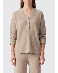 Atomo Factory - Linen Blend V-Neck Jumper With Three-Button Closure - Lyst