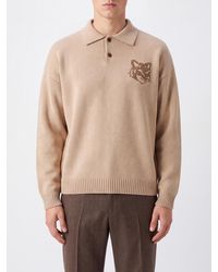 Maison Kitsuné - Maison Kitsun&Eacute Long-Sleeved Merino Wool Polo With Chillax Fox Logo Patch - Lyst