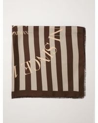 Emporio Armani - Striped Silk Scarf With Logo Print And Fringed Edges - Lyst