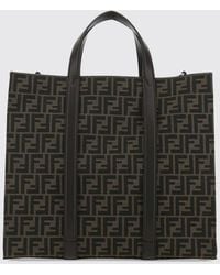Fendi - Jacquard Fabric Handbag With Ff Monogram And Leather Shoulder Strap - Lyst