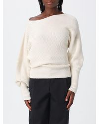Alberta Ferretti - Draped Wool And Silk Jumper With Asymmetric Neckline - Lyst