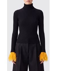 La DoubleJ - Feather-Trimmed Ribbed Cashmere And Silk Turtleneck Jumper - Lyst