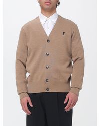Ami Paris - V-Neck Wool Cardigan With Contrast Embroidered Logo - Lyst