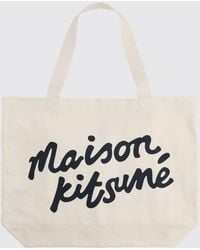 Maison Kitsuné - Maison Kitsun&Eacute Large Cotton Canvas Tote Bag With Contrast Logo - Lyst