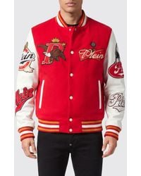 Philipp Plein - Bicolor Wool Cloth Varsity Bomber Jacket With Embroidered Patches - Lyst