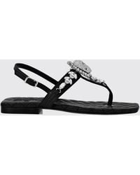Philipp Plein - Leather Thong Sandals With Low Heel And Crystals - Lyst