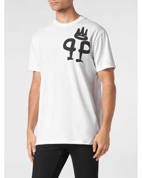 Philipp Plein - Dropped Shoulder Cotton T-Shirt With Monogram Logo - Lyst