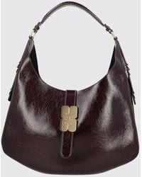 Ganni - Kat Recycled Leather Hobo Bag With Butterfly Logo - Lyst