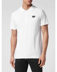 Philipp Plein - Slim Fit Cotton Polo Shirt With Hexagon Logo And Ribbed Collar - Lyst