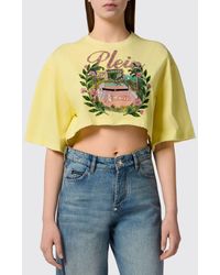Philipp Plein - Cropped Cotton T-Shirt With Jacquard Logo And Fringed Hem - Lyst