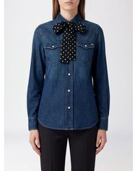 Valentino Garavani - Denim Shirt With Silk Lavallière Collar - Lyst