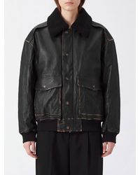 DUNST - Lambskin Leather Bomber Jacket With Fur Collar And Elasticated Cuffs - Lyst