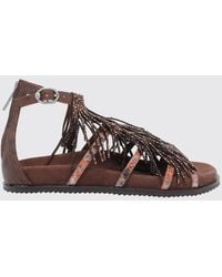 Kurt Geiger - Leather Low-Heeled Sandals With Fringes And Rhinestones - Lyst