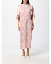 Stella McCartney - Graphic Print Satin Midi Sheath Dress With Crew Neck - Lyst