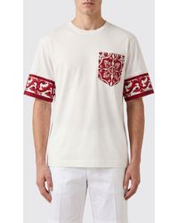 Dolce & Gabbana - Dolce &Amp Gabbana Cotton And Silk T-Shirt With Majolica Print And Contrast Trim - Lyst